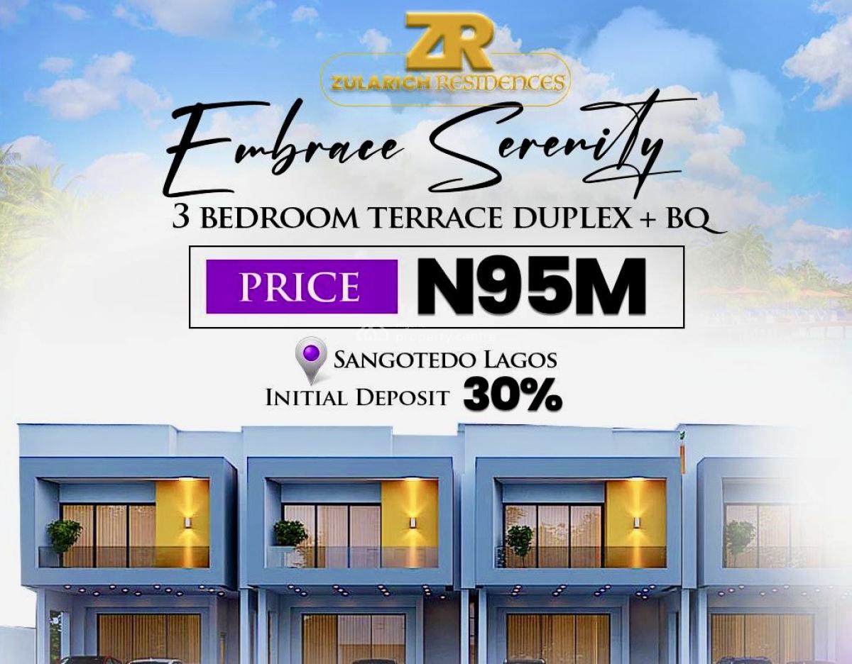 3 Bedroom House, in an Estate with Residents, Sangotedo, Ajah, Lagos, Terraced Duplex for Sale