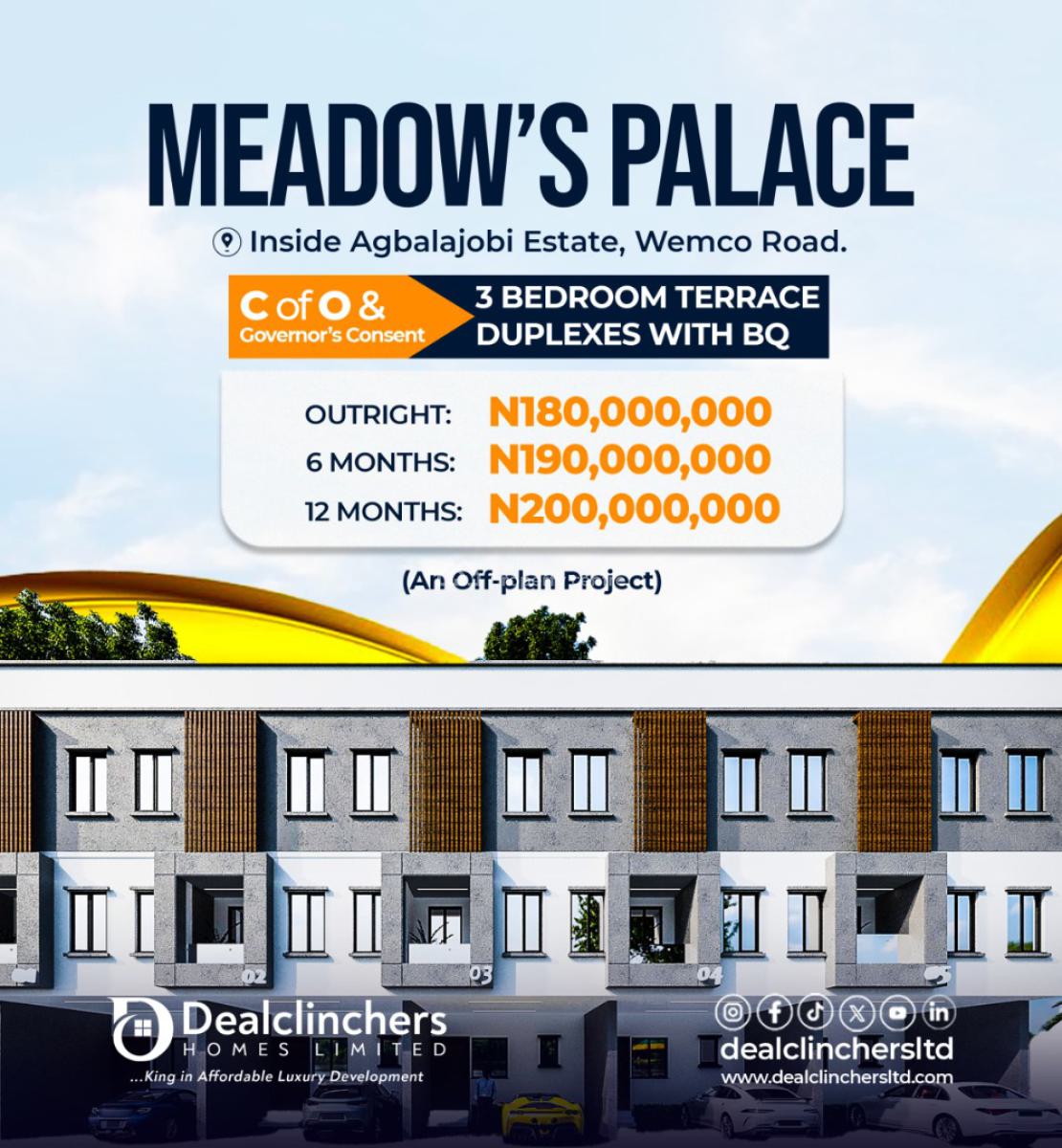 Meadows Palace, Inside Agbala Jobi Estate Wemco Road, Ugba, Ikeja, Lagos, Terraced Duplex for Sale