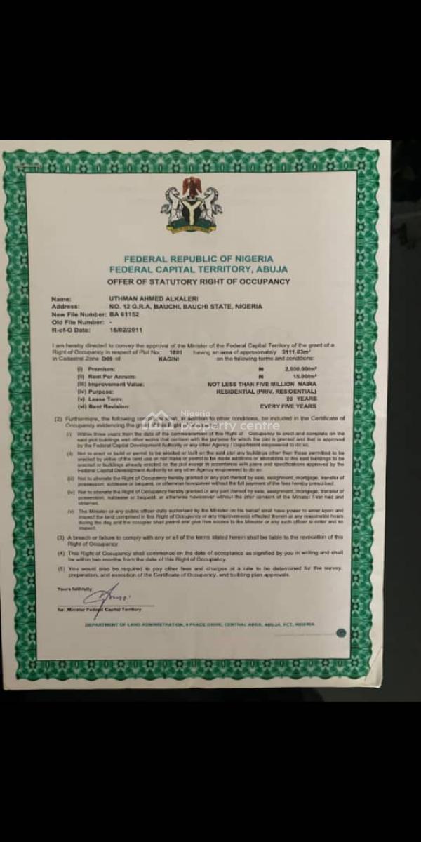 Kagini : Residential Plot  Size: 2,111sm, Kagini : Residential Plot, Kagini, Abuja, Residential Land for Sale