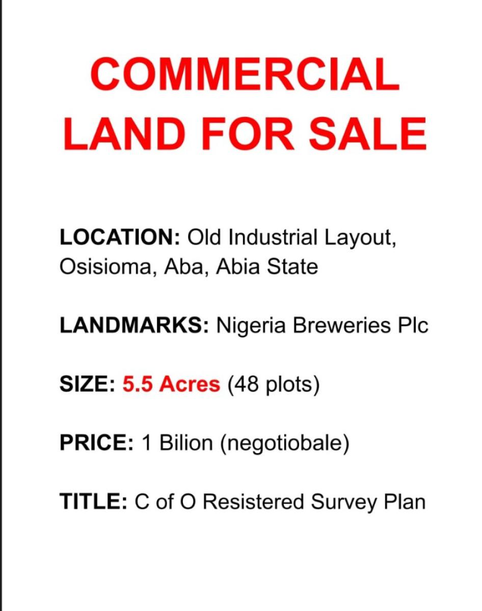 Commercial Land, Industrial Layout, Osisioma Ngwa, Abia, Commercial Land for Sale