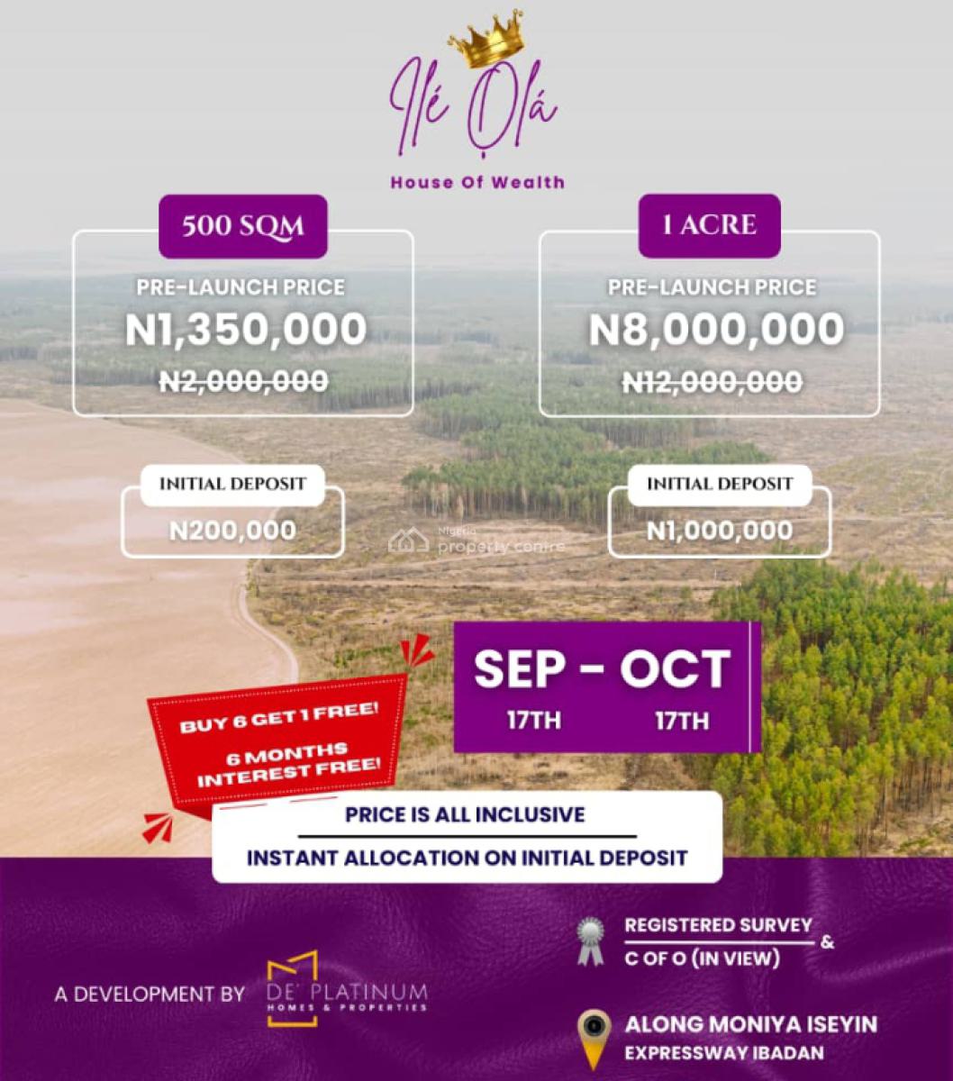 Buy 6 & Get 1 Free Govt Approved Estate Land, Strategically Located, Moniya, Ibadan, Oyo, Mixed-use Land for Sale
