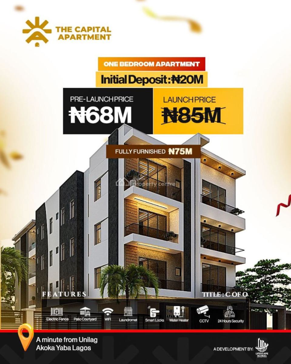 Luxury 1-bedroom Smart Apartment in a Prime Residential Area, The Capital Apartment, Yaba – Just 1 Min From Unilag, Akoka, Akoka, Yaba, Lagos, Block of Flats for Sale
