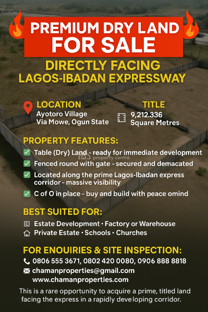 Premium 2 Acres of  Dry Land, Facing Lagos Ibadan Express Way By Comart Junction Via, Berger, Arepo, Ogun, Commercial Land for Sale