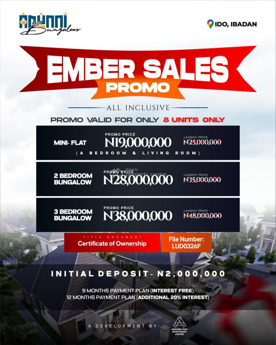 3 Bedroom Bungalow with Spacious Bedroom, Adunni Bungalows, Ido, Oyo, Detached Bungalow for Sale