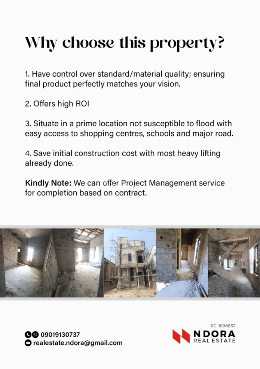 5 Bedroom Fully Detached Duplex with Bq, Ologolo, Lekki, Lagos, Detached Duplex for Sale