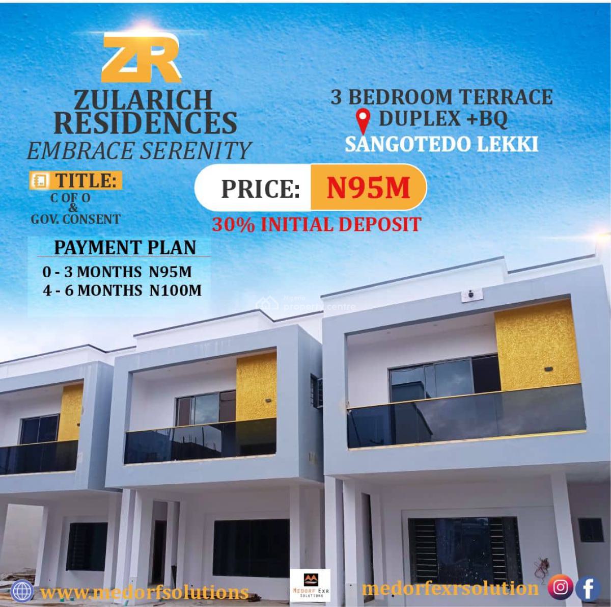 Specious Luxurious 3 Bedroom Terrace Duplexes with Bq, Sangotedo, Ajah, Lagos, Terraced Duplex for Sale