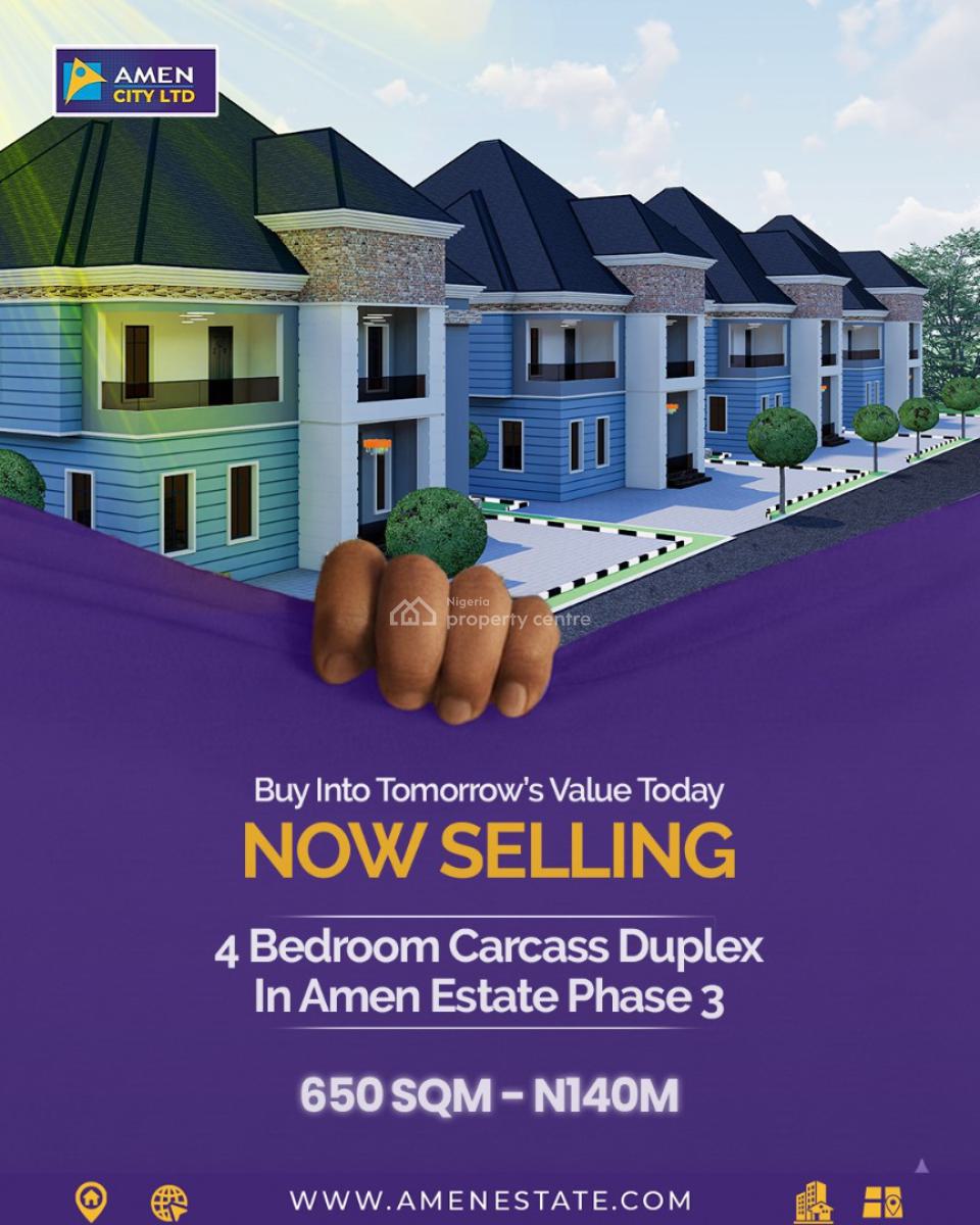 4 Bedroom Carcass Duplex with C of O, Amen Estate Phase 3, Ibeju Lekki, Lagos, Detached Duplex for Sale