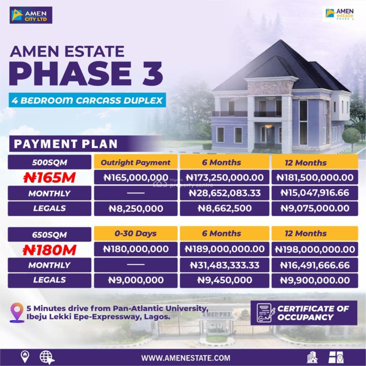 4 Bedroom Carcass Duplex with C of O, Amen Estate Phase 3, Ibeju Lekki, Lagos, Detached Duplex for Sale