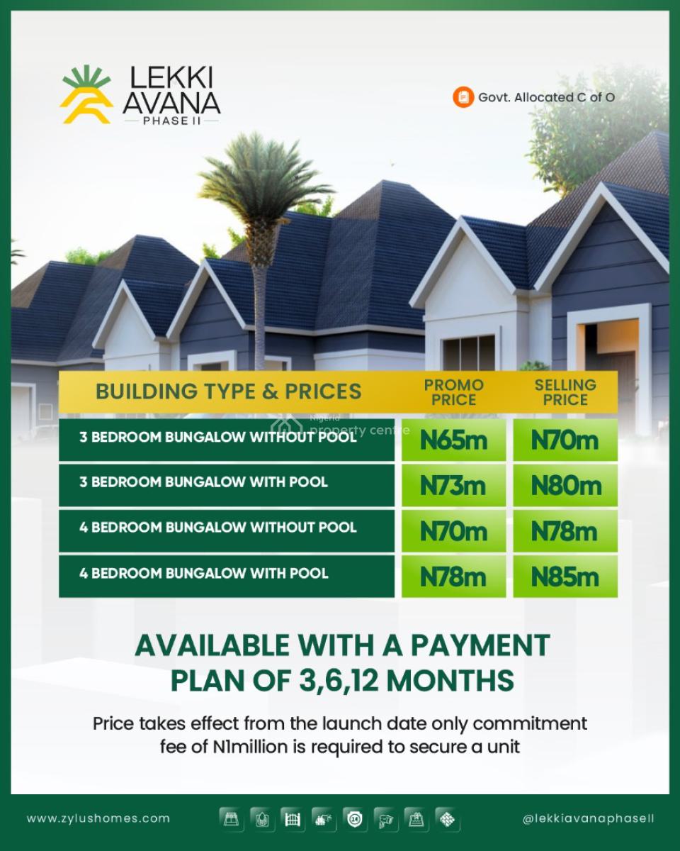 Lekki Avana Phase 2, Swimming Pool Options Available, Ibeju Lekki, Lagos, Detached Bungalow for Sale