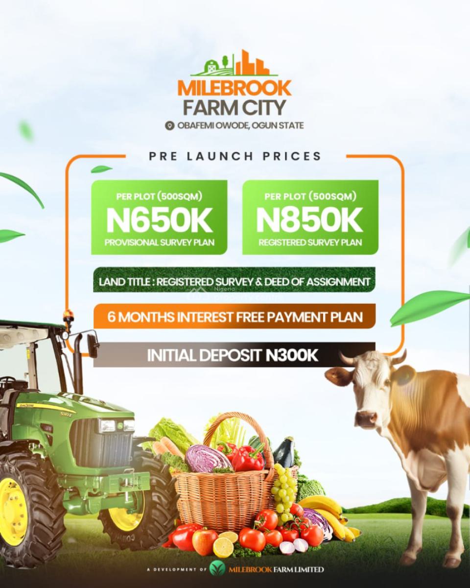 Govt Approved Farm City Estate Strategically Located, Milebrook Farm City Estate, Obafemi Owode, Ogun, Commercial Land for Sale