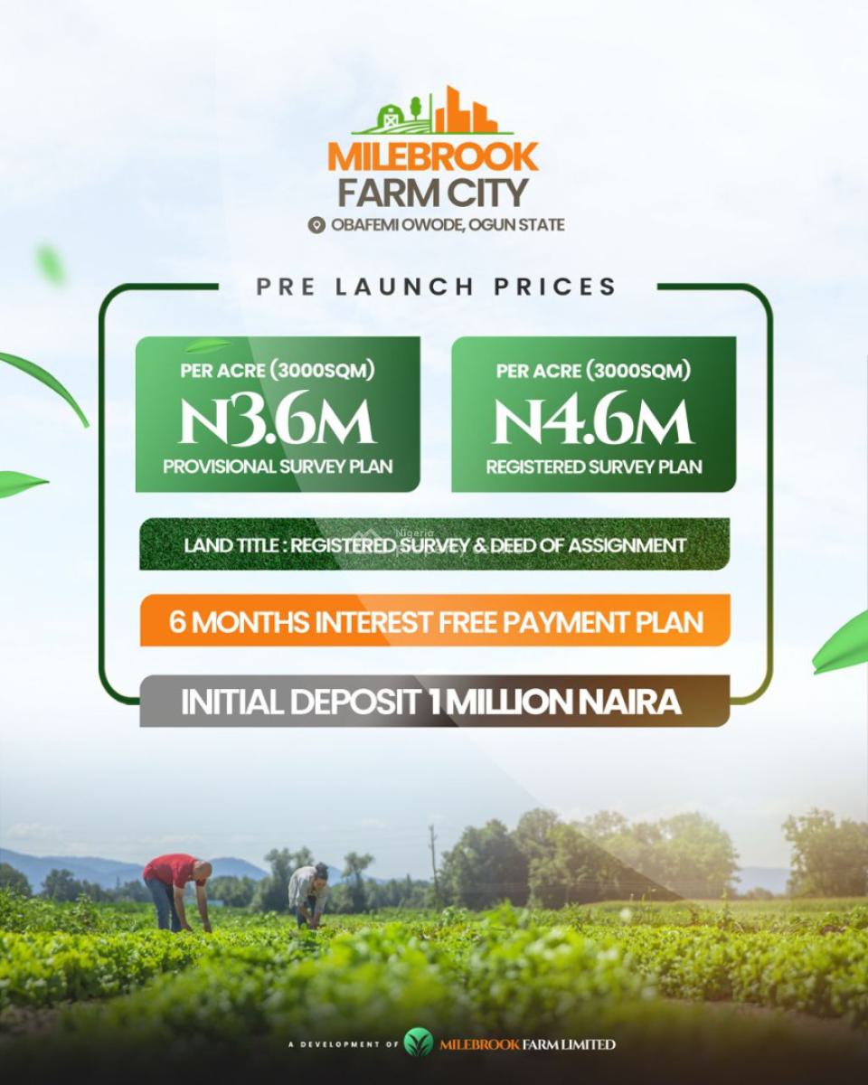 Government Approved Land Strategically Located, Milebrook Farm City Estate, Obafemi Owode, Ogun, Commercial Land for Sale