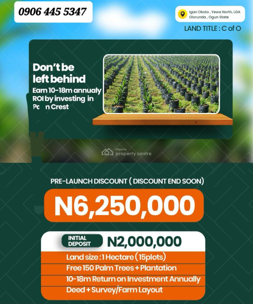 C of O Acres of Oil Palm Trees Farmlands, Igan Okoto, Olorunda, Yewa North, Ogun, Land for Sale