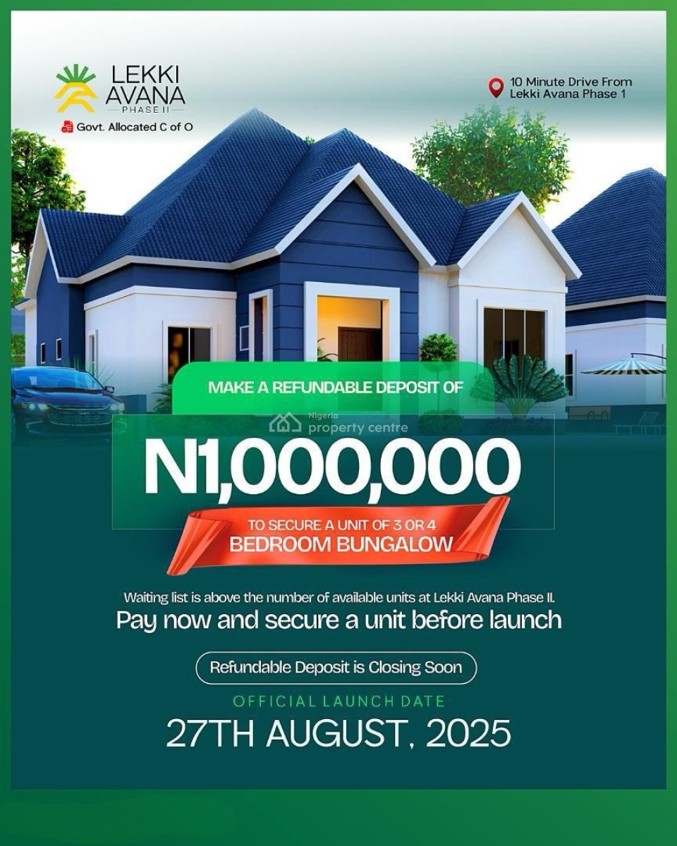 3 Bedroom Bungalow, Lekki Avana Bungalow and Resort Phase 2, Eleko, Ibeju Lekki, Lagos, Detached Bungalow for Sale
