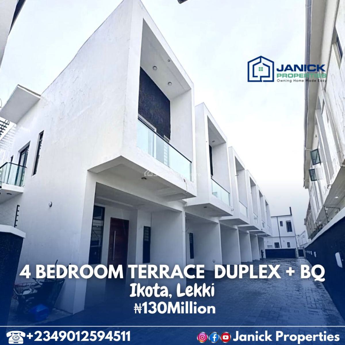 4 Bed Terrace Duplex + Bq, Ikota, Lekki, Lagos, Terraced Duplex for Sale