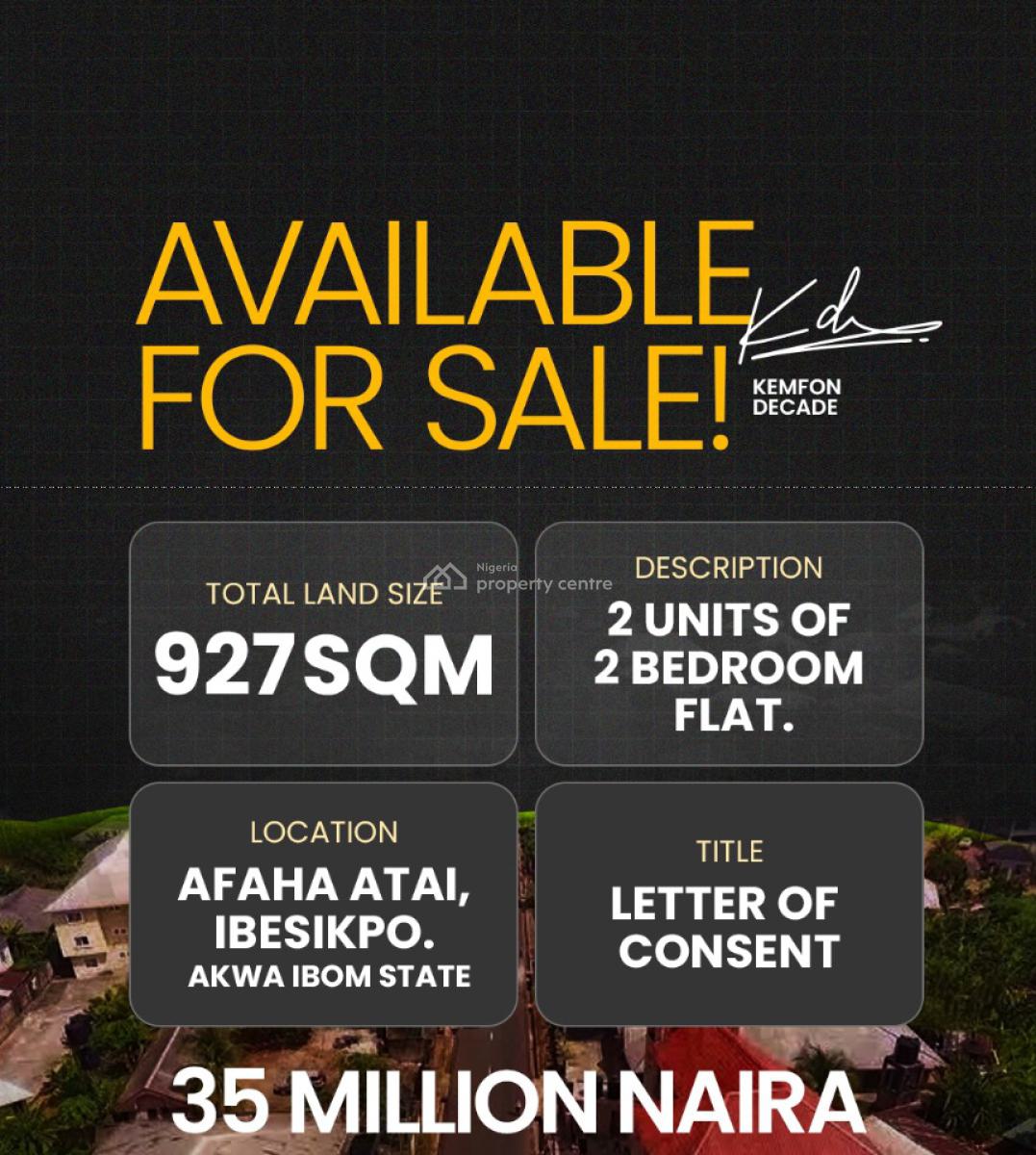2 Units of 2 Bedroom Flat on Land of Area Size 927sqm, Afaha Atai, Ibesikpo-asutan, Akwa Ibom, Detached Bungalow for Sale