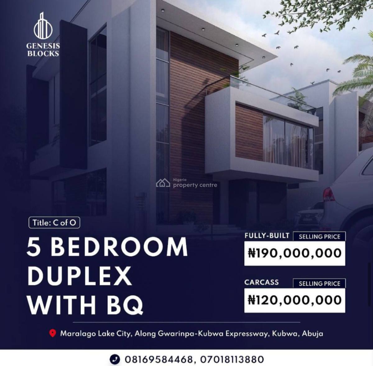 Luxury 5 Bedrooms Duplex with Bq - (carcass), Genesis Block, Maralago Lake City, Along The Gwarinpa-kubwa Expressway, Kubwa, Abuja, Detached Duplex for Sale