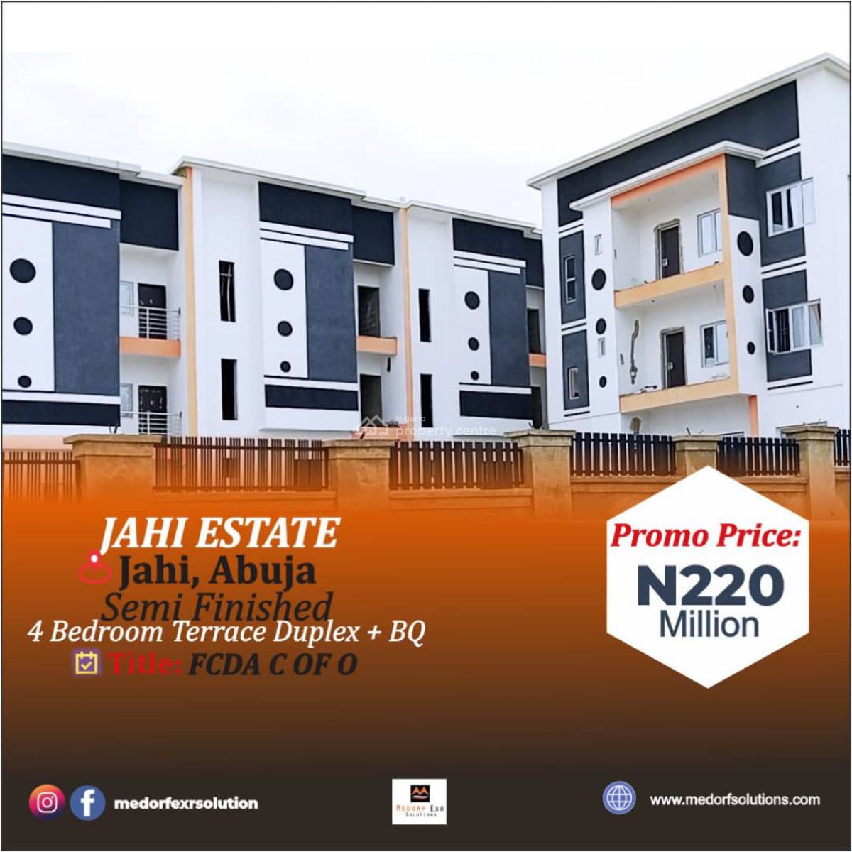 Luxury 4-bedroom Terrace Duplex with Bq, Jahi, Abuja, Terraced Duplex for Sale