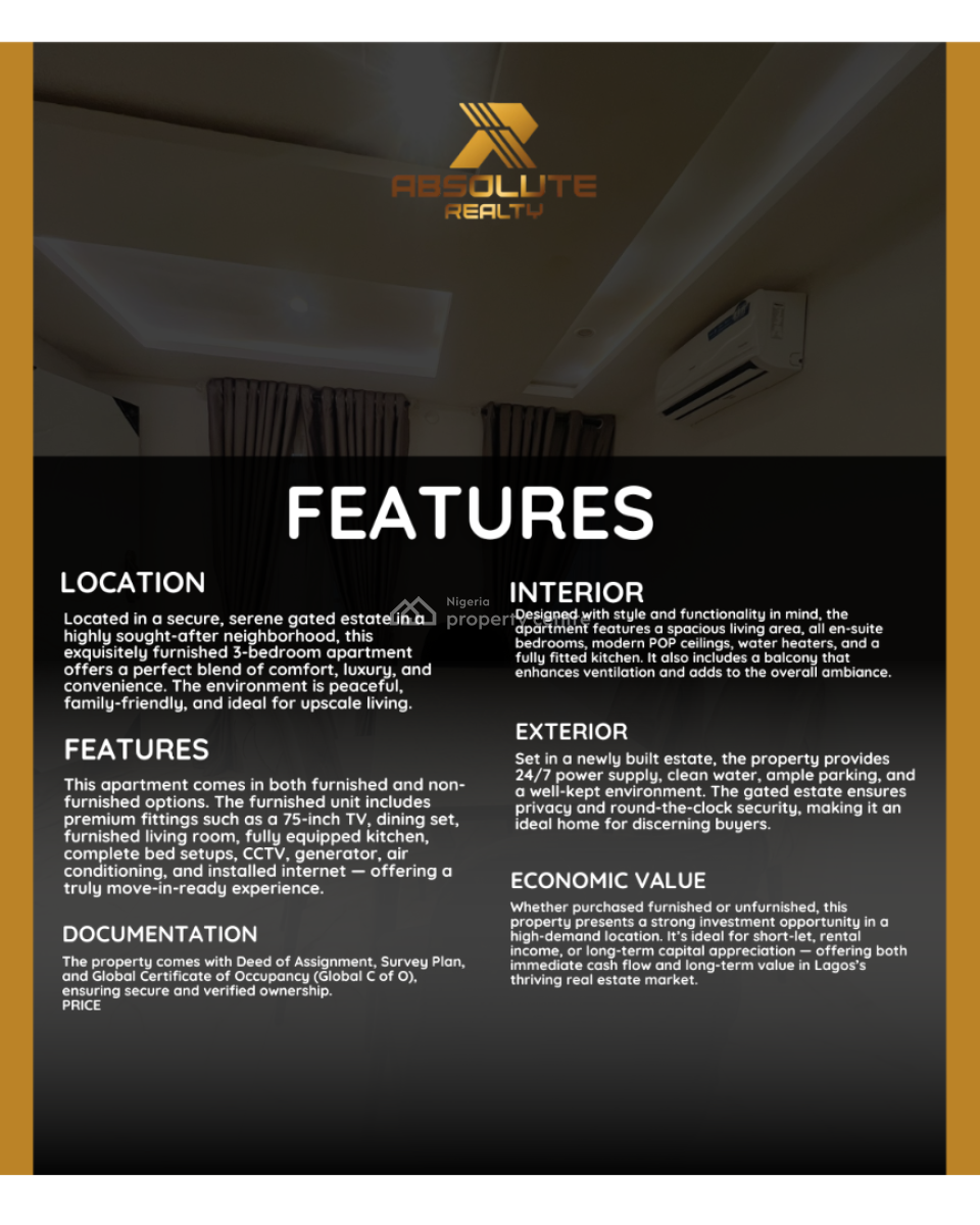 Furnished 3 Bedroom Apartment, Ogba, Ikeja, Lagos, Flat / Apartment for Sale