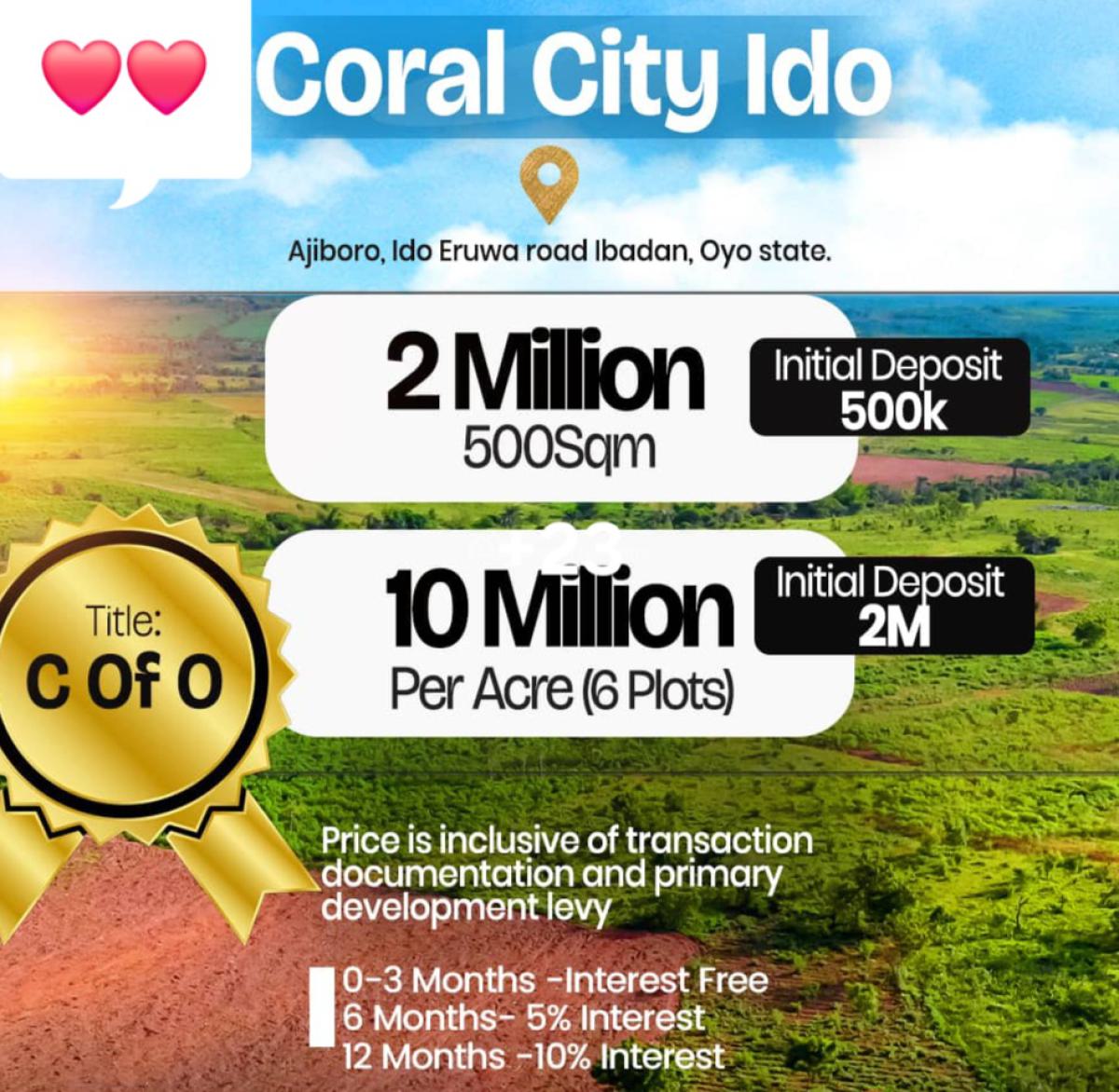 100% Dry Land with Instant Allocation, Coral City, Ajiboro Ido-eruwa Road, Ido, Oyo, Mixed-use Land for Sale