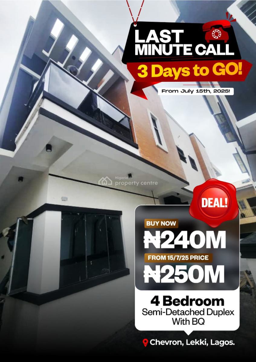 4bedroom Semi Detached Duplex, Lekki 2nd Toll Gate, Lekki, Lagos, Terraced Duplex for Sale