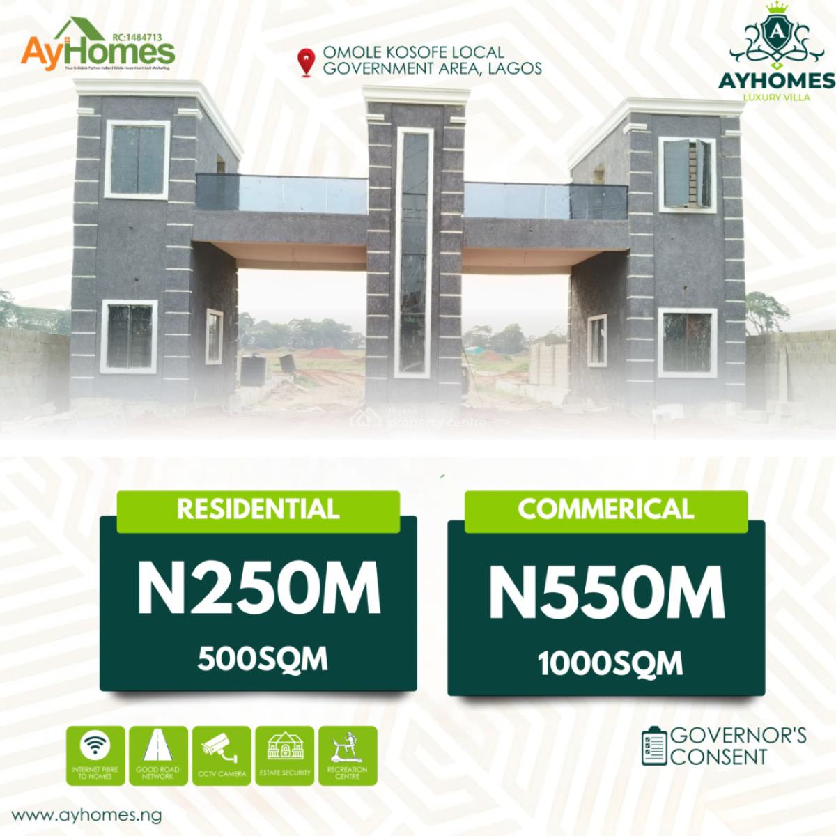 Verified Land with Governors Consent, Ayhomes Luxury Villa Kosofe Local Government Area, Omole Phase 2, Ikeja, Lagos, Mixed-use Land for Sale