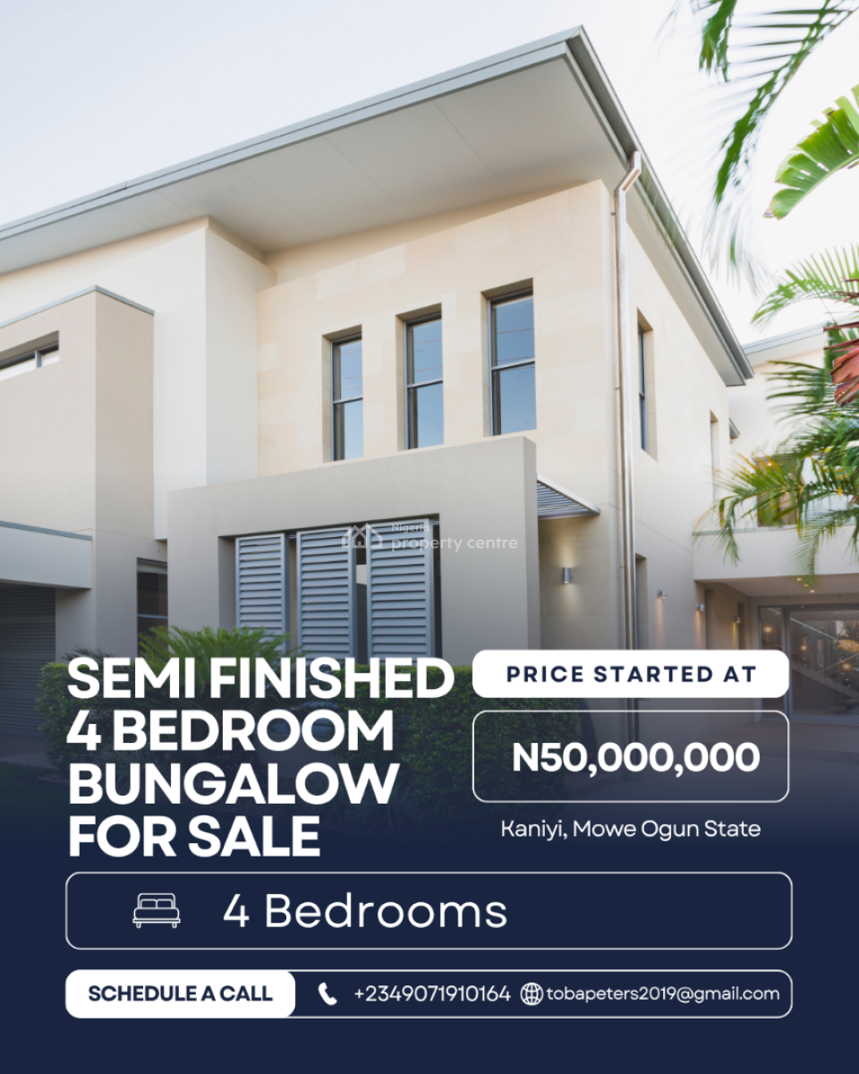 Exquisite Semi Finished 4 Bedroom Bungalow, Unity Estate, Kaniyi, Mowe, Simawa, Ogun, Detached Bungalow for Sale