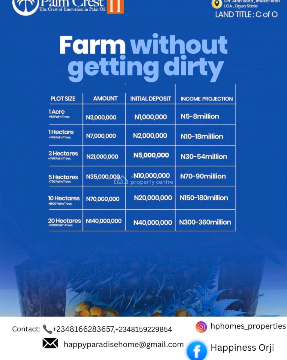 We Farm, You Earn with Oil Palm  Plantation, Yewa,north, Abeokuta North, Ogun, Industrial Land for Sale