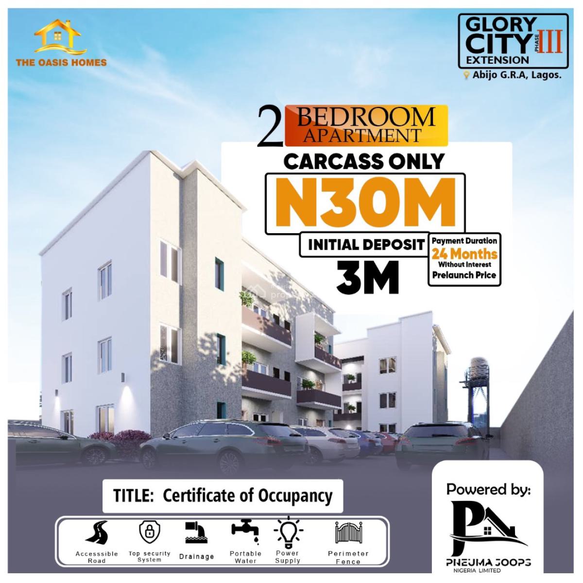 Carcass 2 Bedroom Apartment with 24 Months Interest Free, Glory City Extension Phase 3, Ibeju Lekki, Lagos, Block of Flats for Sale