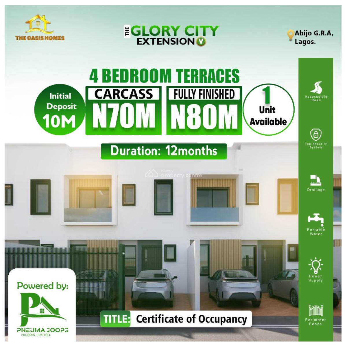 Affordable 4 Bedroom Terrace Duplex, Glory City Extension V, Abijo, Lekki, Lagos, Terraced Duplex for Sale