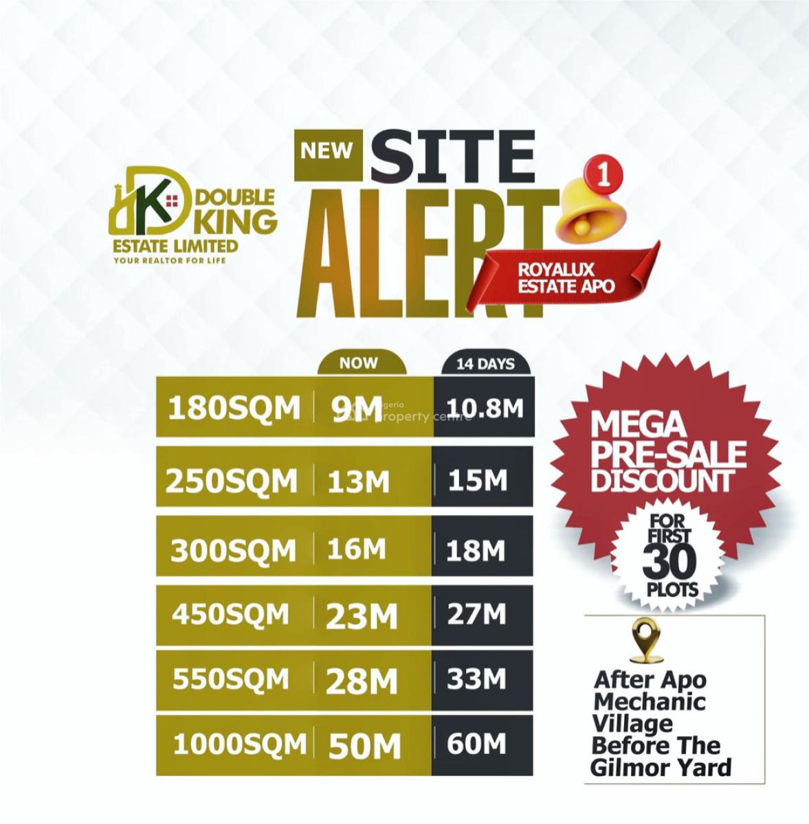 Doubleking Royalux Estate, Apo, Before Gilmore Yard, Central Business District, Abuja, Residential Land for Sale
