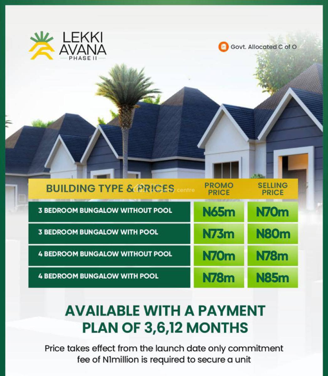 Luxury 3 Bedroom Semi Detached Bungalow with C of O, Along Lekki Epe Expressway Avana Bungalow Estate, Ibeju Lekki, Lagos, Semi-detached Bungalow for Sale
