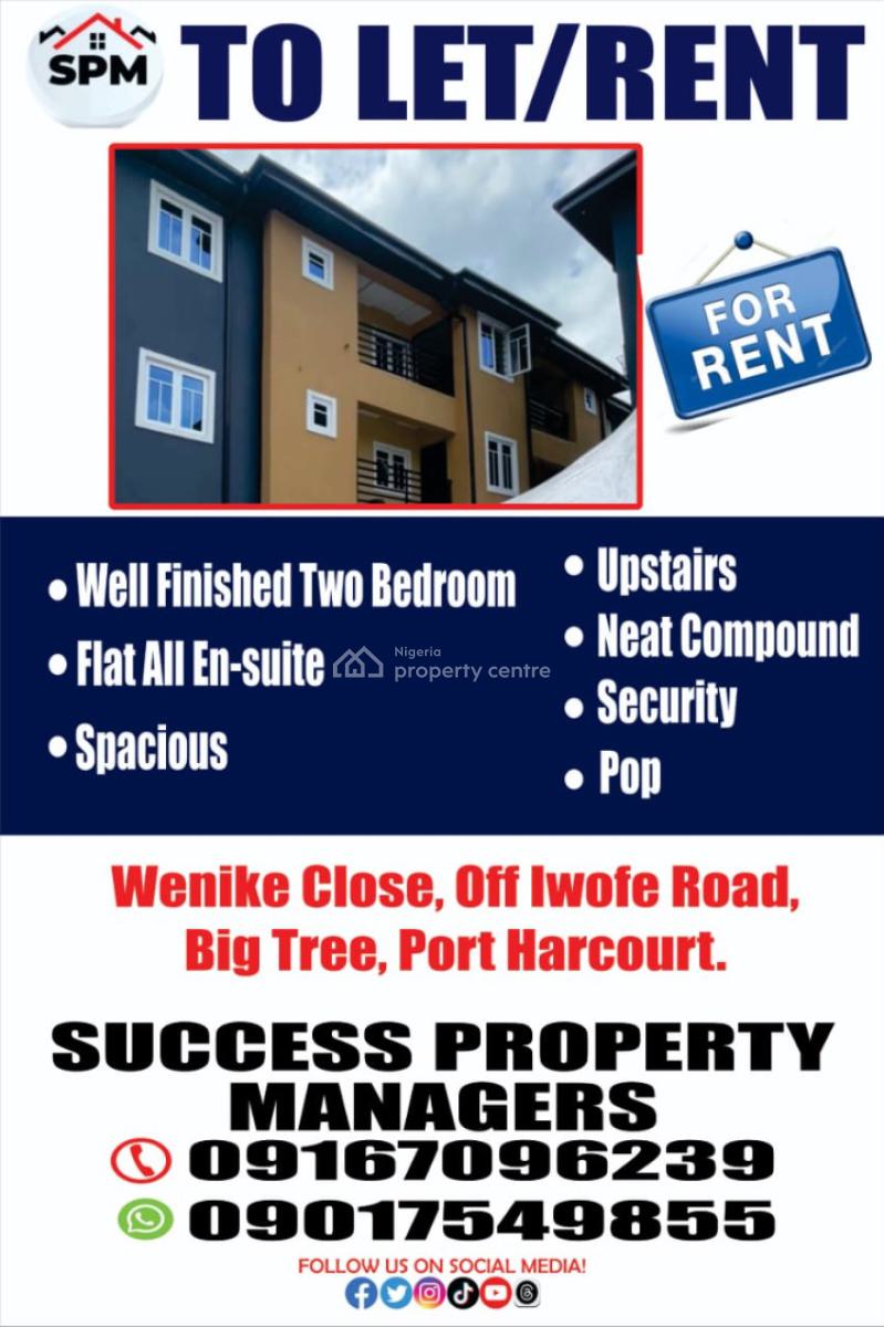 Beautifully Built New 2 Bedroom Apartments En-suite, Iwofe Road, Wenike Close/kilimanjaro Bustop,, Port Harcourt, Rivers, House for Rent