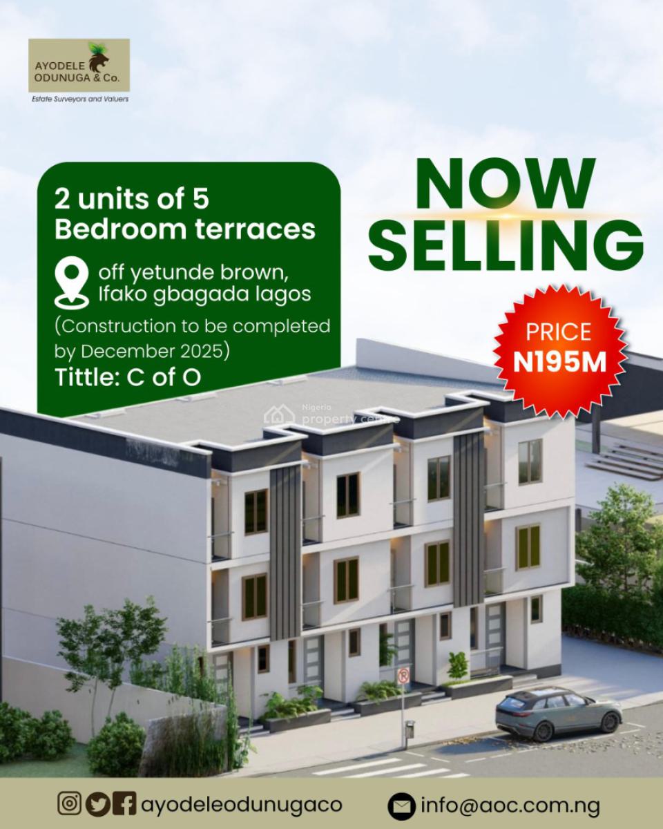 2 Units of 5 Bedroom Terrace, Off Yetunde Brown Street, Ifako, Gbagada, Lagos, Terraced Duplex for Sale