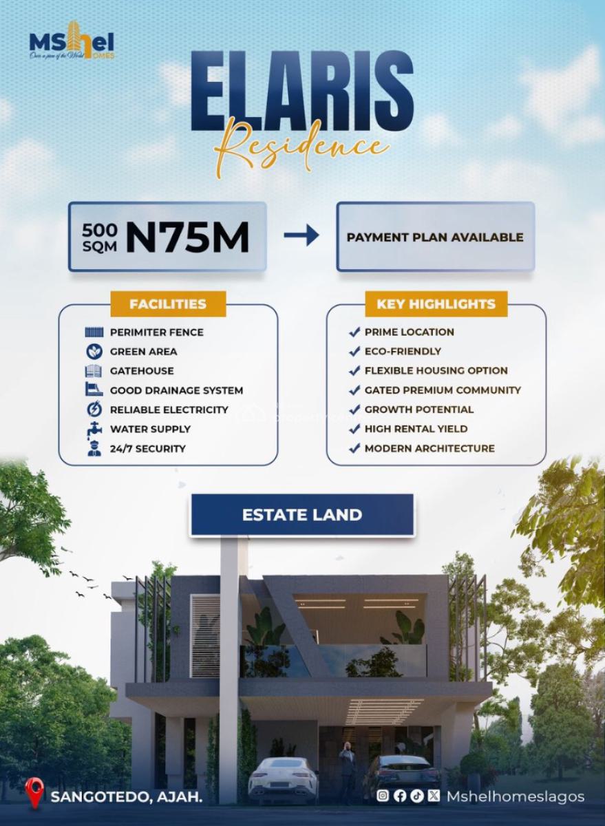 Prime Investment Opportunity at Elaris Residence, Sangotedo, Less Than 3 Minutes From Lagos Business School in Olokonla, Ajah, Lagos, Land for Sale