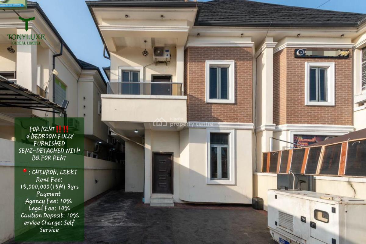 Luxurious 4 Bedroom Fully Furnished Semi-datached, Chevron, Lekki, Lagos, Semi-detached Duplex for Rent
