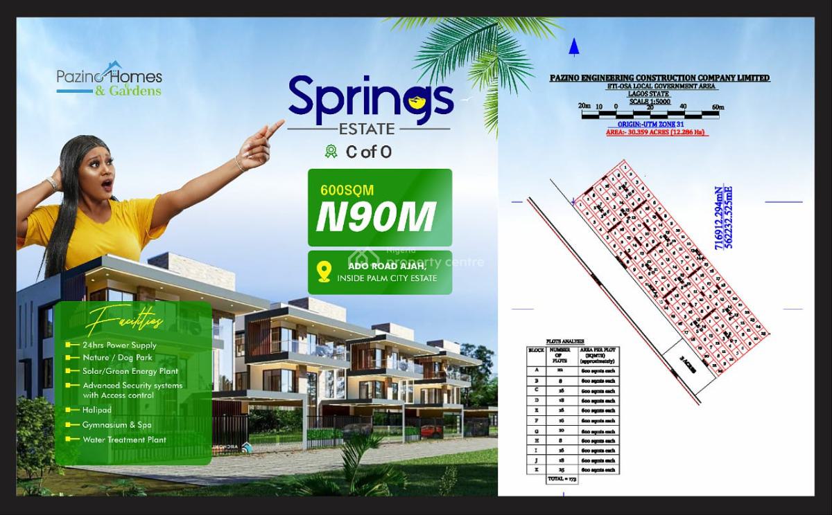 C of O Estate Land, Spring Garden, Ado, Ajah, Lagos, Residential Land for Sale