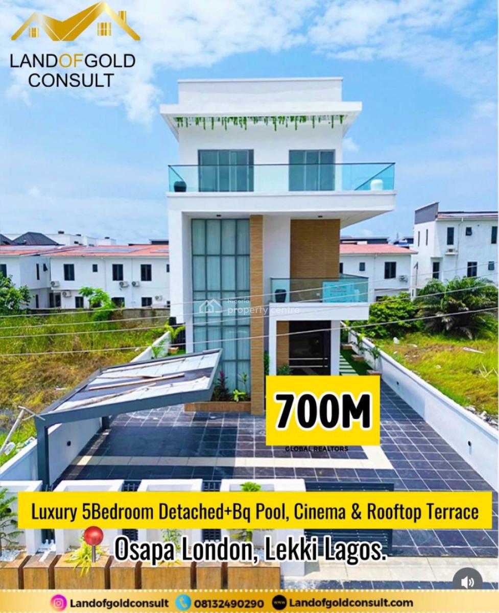 5bedroom Detached Duplex +bq, Pool, Cinema & Open Terrace, in a Gated and Secured Estate, Osapa, Lekki, Lagos, Detached Duplex for Sale