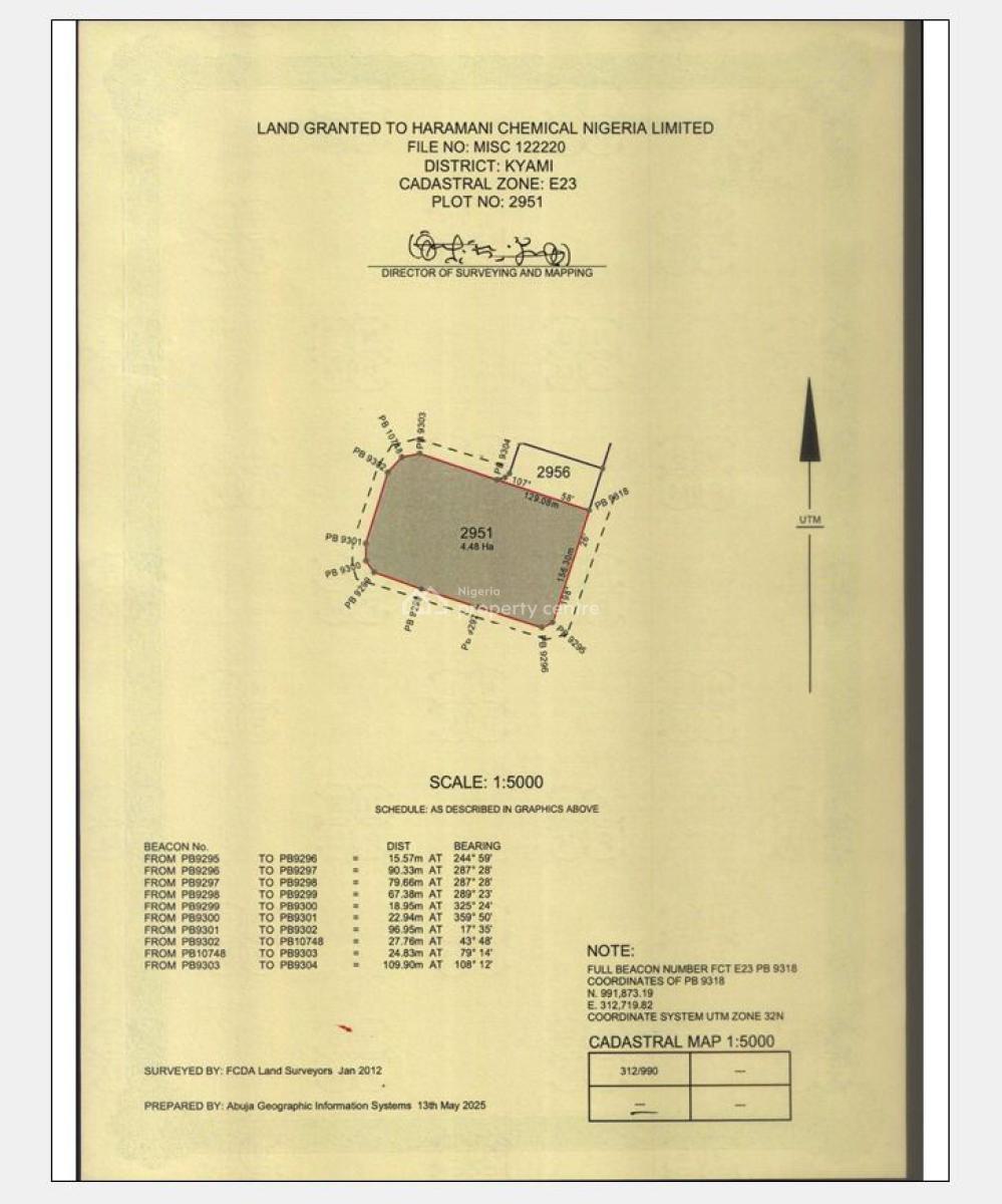 4.4 Hectares of Flat Land with Cofo, By Elrufai Dumping Ground, Kyami, Abuja, Residential Land for Sale