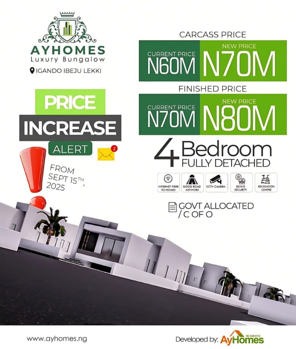 Luxury 4 Bedroom Fully Detached Bungalows, Ayhomes Luxury Bungalow, Igando Orudu, Ibeju Lekki, Lagos, Detached Bungalow for Sale