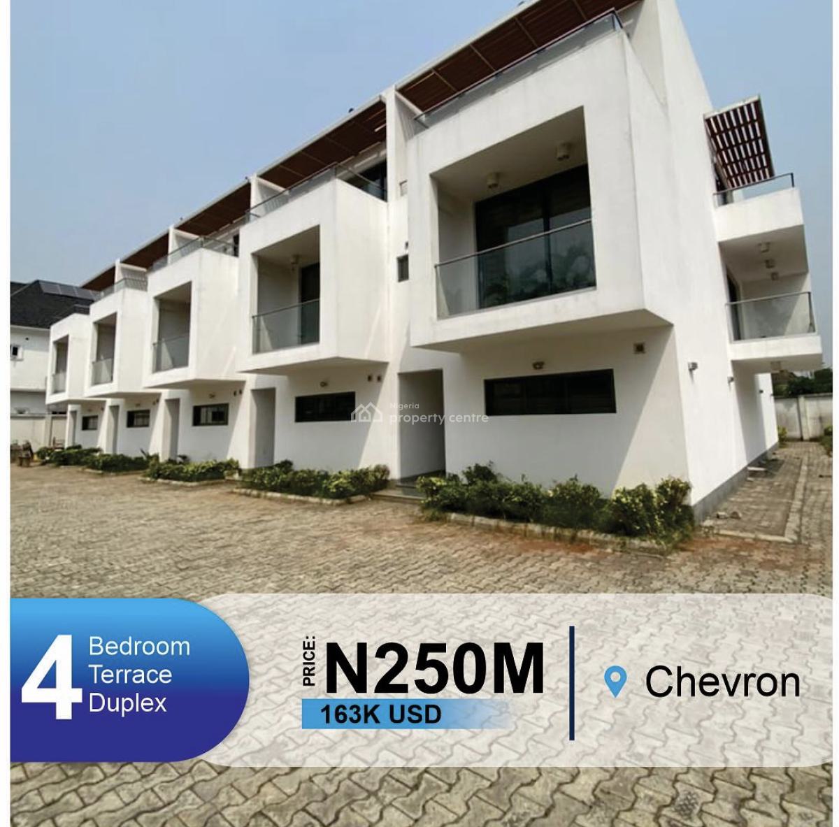 Lovely 4 Bedroom Terrace Duplex with Bq, Chevron, Lekki, Lagos, Terraced Duplex for Sale
