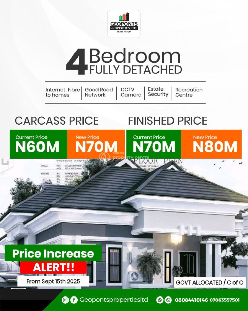 4-bedroom Fully Detached Bungalows, Ibeju Lekki, Lagos, Detached Bungalow for Sale