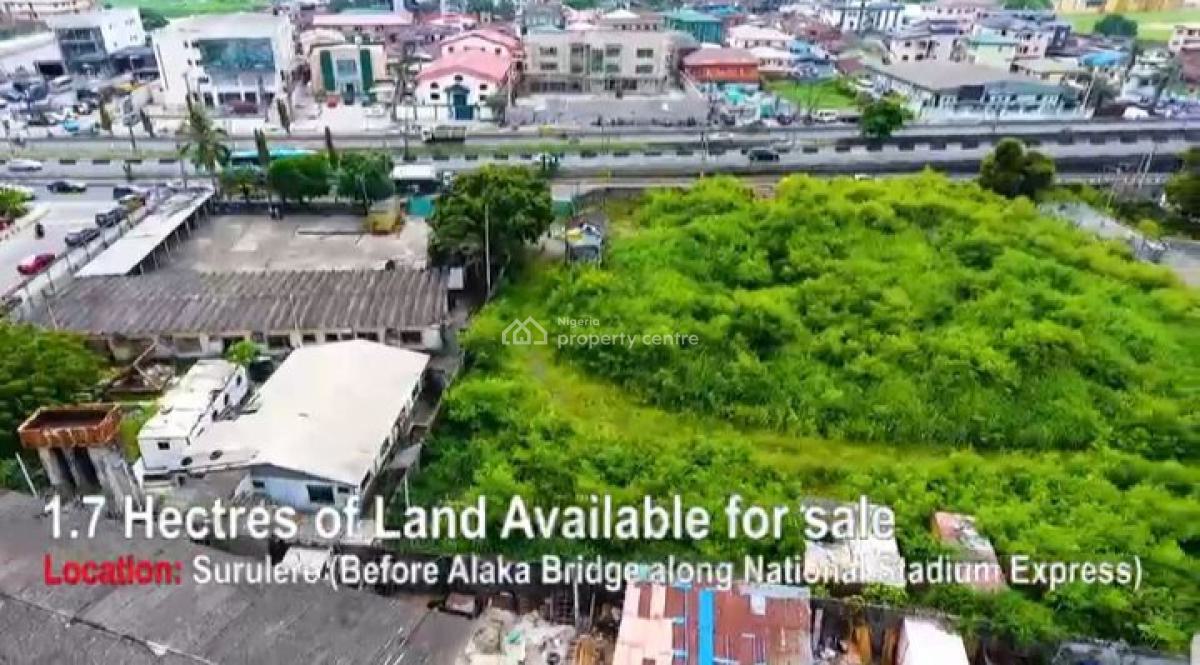 Commercial Land Measuring 1.7 Hectares (17,550sqm), Before Alaka Bridge Along National Stadium Express, Bode Thomas, Surulere, Lagos, Commercial Land for Sale