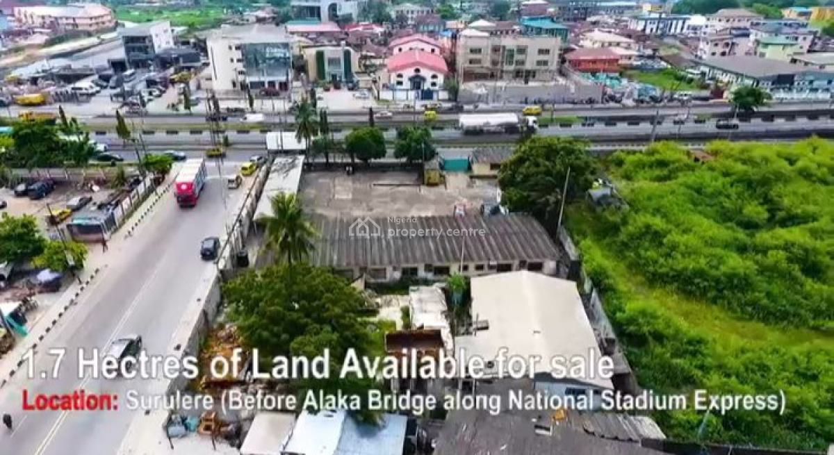 Commercial Land Measuring 1.7 Hectares (17,550sqm), Before Alaka Bridge Along National Stadium Express, Bode Thomas, Surulere, Lagos, Commercial Land for Sale