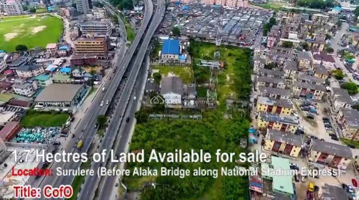 Commercial Land Measuring 1.7 Hectares (17,550sqm), Before Alaka Bridge Along National Stadium Express, Bode Thomas, Surulere, Lagos, Commercial Land for Sale