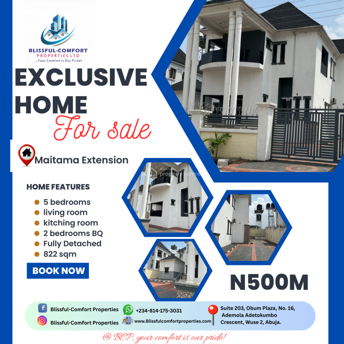 5 Bedrooms Detached Duplex with 2 Bedrooms Bq, Writers Village, Just After Hillview Estate By Mpape Junction, Maitama 2, Maitama District, Abuja, Detached Duplex for Sale