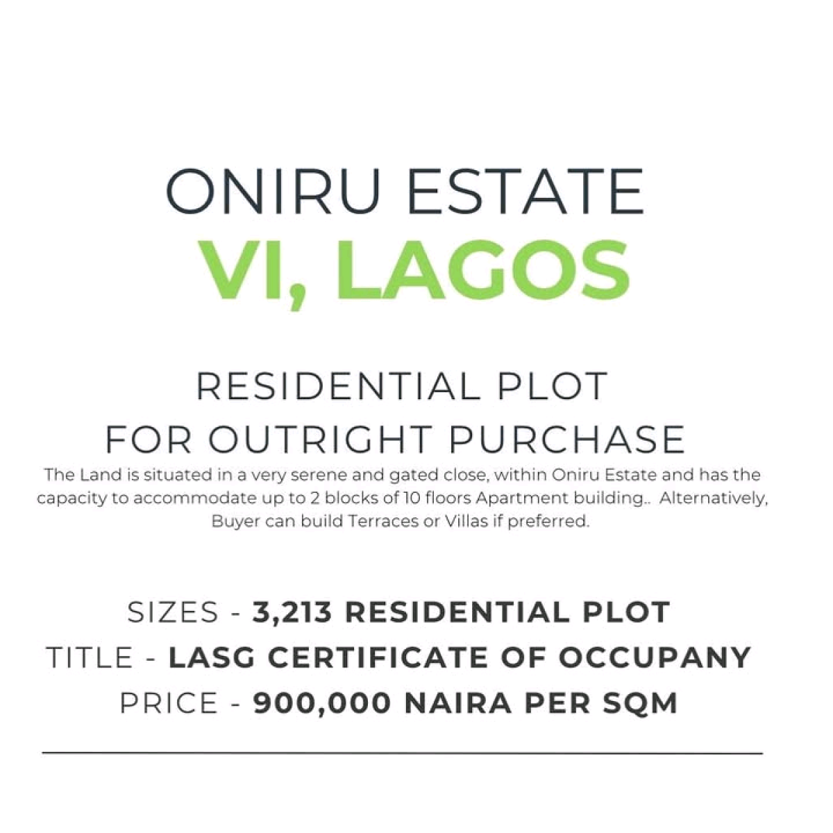 Land  Oniru Estate Vi Lagos   Great Deal in Oniru   *des, Oniru, Victoria Island (vi), Lagos, Land for Sale