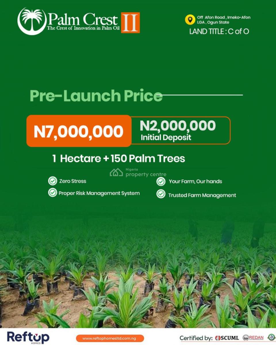 Palm Plantation Land, Palm Crest Estate Phase 2, Imeko Afon, Ogun, Industrial Land for Sale