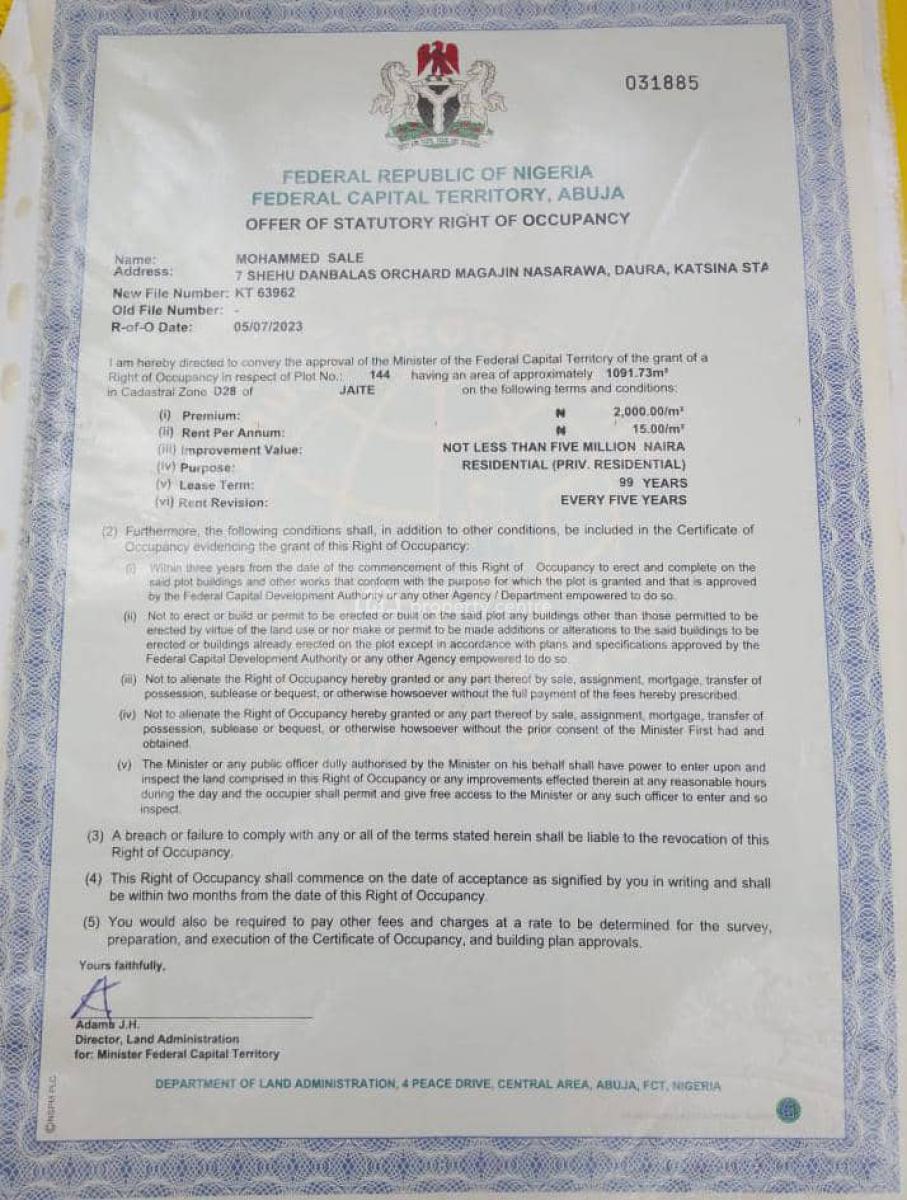 1091sqm Private Residential Plot at Jaite District, Airport Road, Jaite, Abuja, Land for Sale