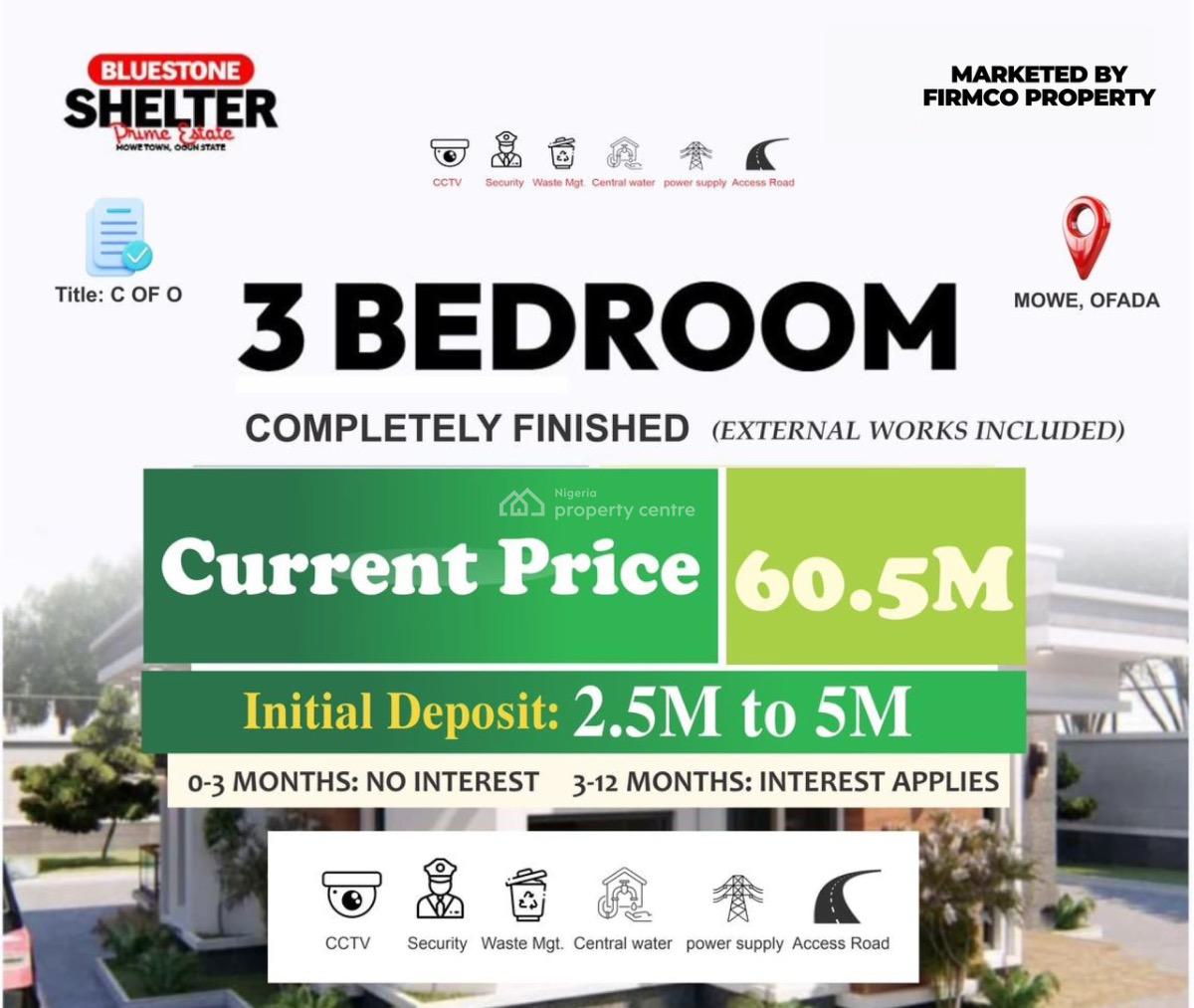 Stunning 3 Bedrooms Fully Detached Bungalow, Mowe Town, Ogun, Detached Bungalow for Sale