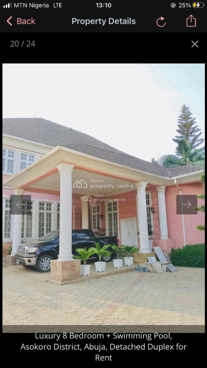 8bedroom Mansion  Fully Detached Villa with 3 Rooms Guest Charlet, 2 R, Asokoro, Asokoro District, Abuja, Detached Duplex for Rent
